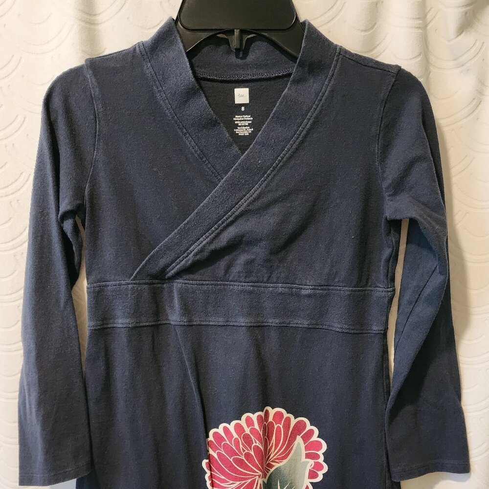 Tea Collection Girls Size 8 Navy Long Sleeve Dress Tunic Pink Floral Print